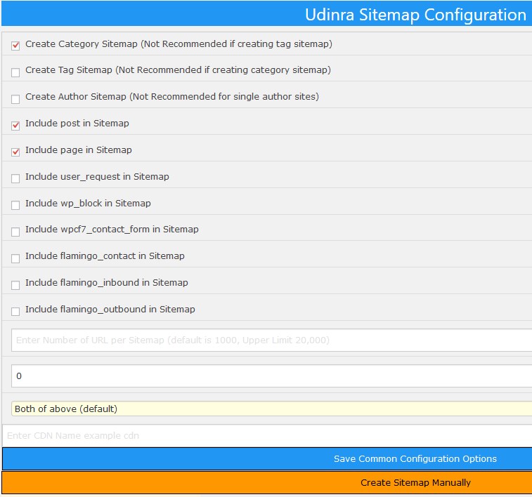 Udinra All Image Sitemapの設定画面